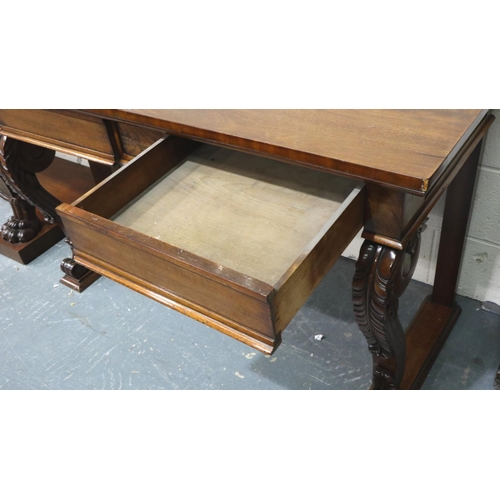 3115 - A 19th century walnut two drawer console with carved supports, 130 x 60 x 75 cm H. Not available for... 