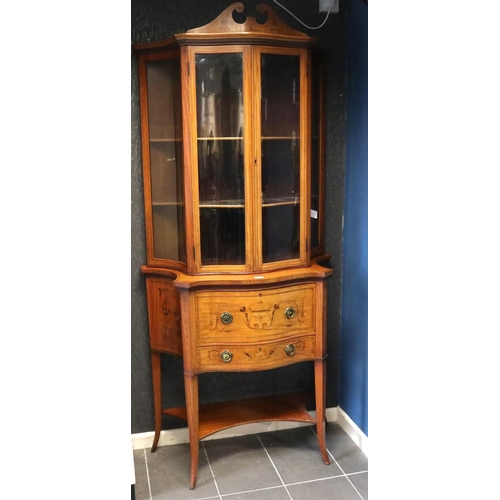 3117 - An Edwardian diminutive inlaid walnut secretaire bookcase, the fitted interior with drawers and pige... 