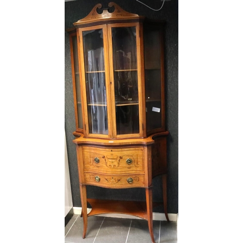 3117 - An Edwardian diminutive inlaid walnut secretaire bookcase, the fitted interior with drawers and pige... 