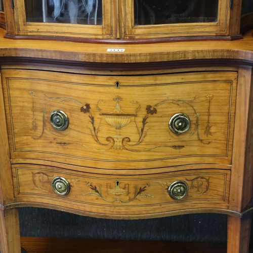 3117 - An Edwardian diminutive inlaid walnut secretaire bookcase, the fitted interior with drawers and pige... 