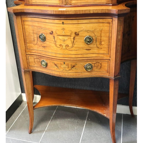 3117 - An Edwardian diminutive inlaid walnut secretaire bookcase, the fitted interior with drawers and pige... 