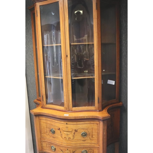 3117 - An Edwardian diminutive inlaid walnut secretaire bookcase, the fitted interior with drawers and pige... 