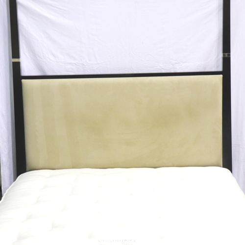 3119 - A contemporary king size bed frame with suede effect headboard and vi-spring mattress, light usage m... 