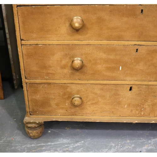 3123 - A Victorian pine linen press with a chest base of two short above three long drawers, the cupboard f... 