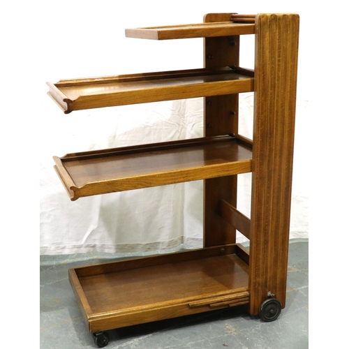 3130 - An Art Deco oak butlers trolley having three height adjusting removable trays, overall 65 x 37 x 91 ... 