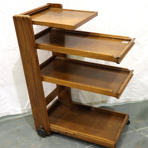 3130 - An Art Deco oak butlers trolley having three height adjusting removable trays, overall 65 x 37 x 91 ... 