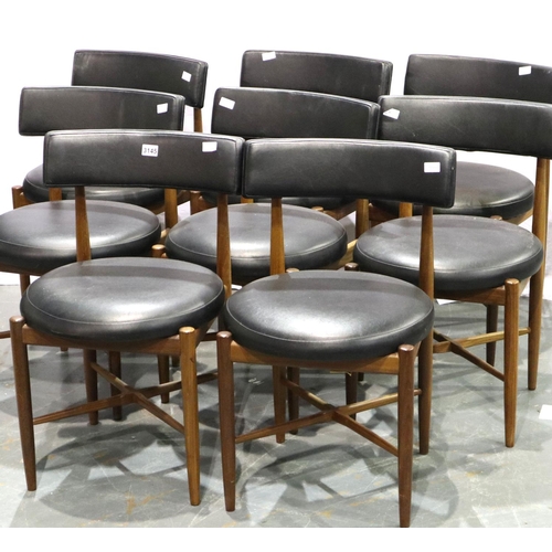 3145 - G-plan: a set of eight teak framed leather upholstered dining chairs. Not available for in-house P&P... 