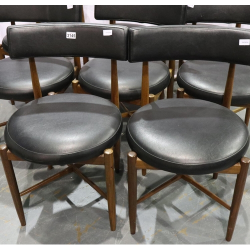 3145 - G-plan: a set of eight teak framed leather upholstered dining chairs. Not available for in-house P&P... 