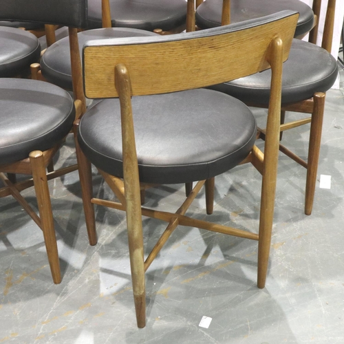 3145 - G-plan: a set of eight teak framed leather upholstered dining chairs. Not available for in-house P&P... 