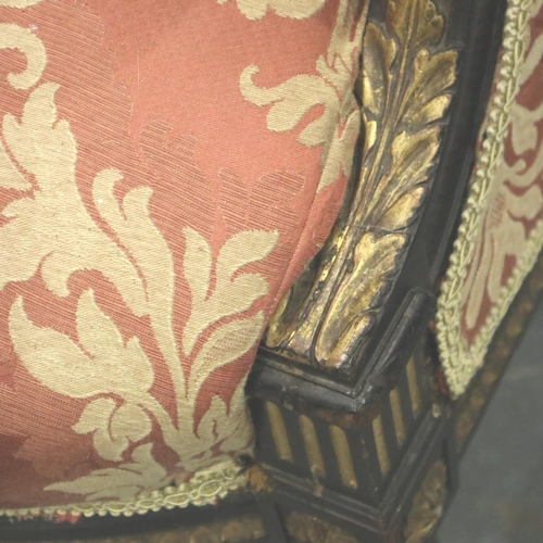 3146 - A Victorian ebonised and gilt salon settee, more recently upholstered with buttoned back. Not availa... 