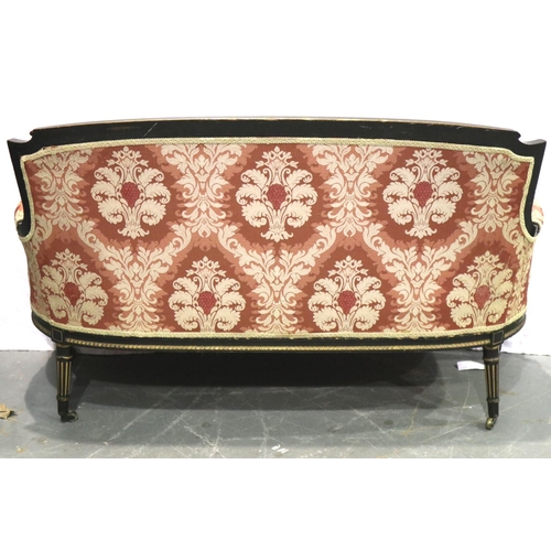 3146 - A Victorian ebonised and gilt salon settee, more recently upholstered with buttoned back. Not availa... 