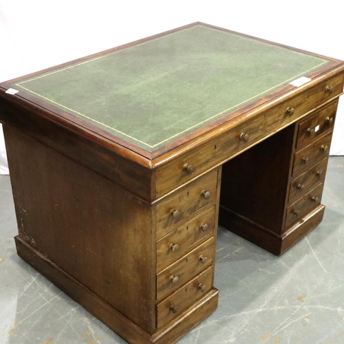 3153 - A 19th century walnut twin pedestal partners desk of diminutive proportions, with gilt tooled leathe... 