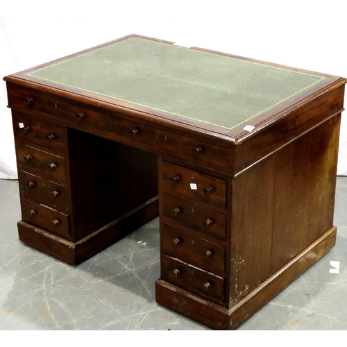 3153 - A 19th century walnut twin pedestal partners desk of diminutive proportions, with gilt tooled leathe... 