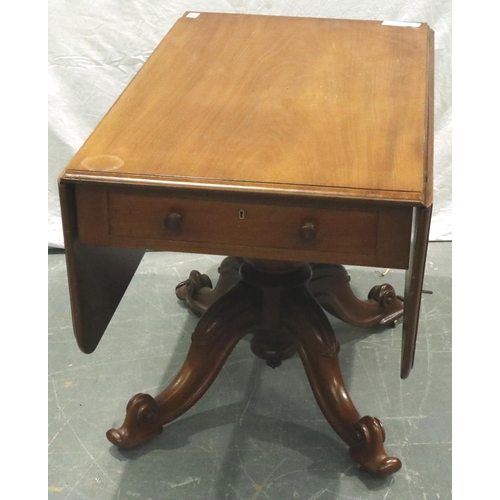 3156 - 19th century walnut Pembroke table, with two drop-leaves and single drawer, raised on a carved quadr... 