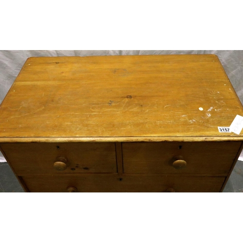 3157 - A Victorian waxed pine chest of two-short above two long drawers, 91 x 53 x 85 cm H. Not available f... 