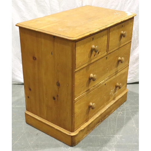 3157 - A Victorian waxed pine chest of two-short above two long drawers, 91 x 53 x 85 cm H. Not available f... 