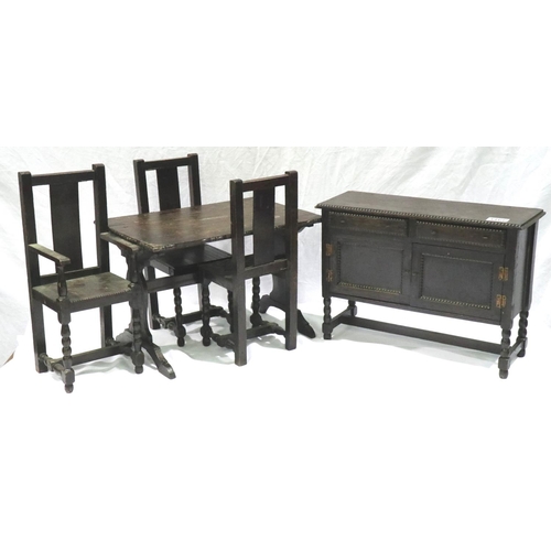 3166 - Miniature suite of dining furniture, comprising sideboard, table and three chairs. Not available for... 