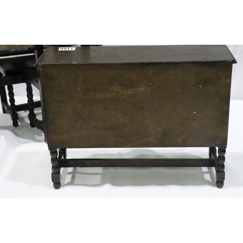 3166 - Miniature suite of dining furniture, comprising sideboard, table and three chairs. Not available for... 