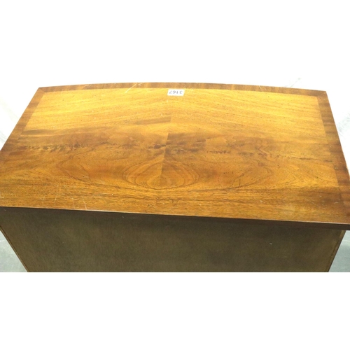 3167 - Reprodux crossbanded walnut chest of two-short over three-long drawers, 60 x 30 x 80 cm H. Not avail... 