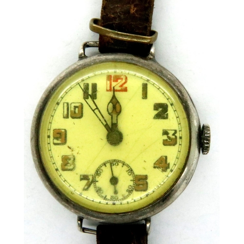 62 - WWI 925 silver Trench wristwatch with continental movement, not working at lotting. P&P Group 1 (£14... 