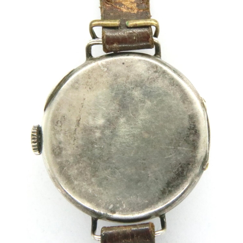 62 - WWI 925 silver Trench wristwatch with continental movement, not working at lotting. P&P Group 1 (£14... 