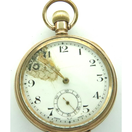 70 - Gold plated pocket watch, case D: 50 mm, working at lotting, damage to dial. P&P Group 1 (£14+VAT fo... 