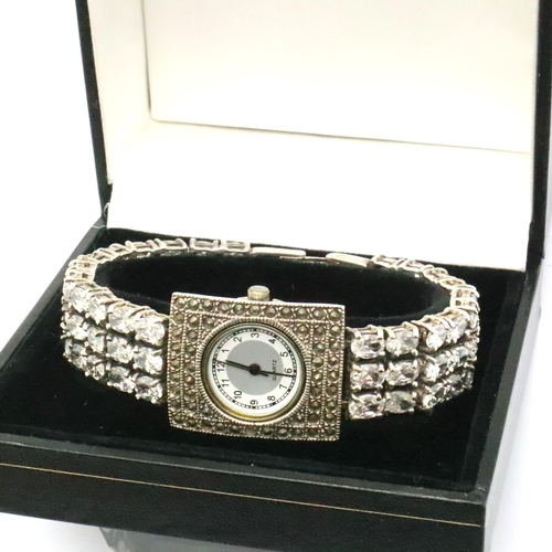 71 - Marcasite Art Deco cocktail wristwatch, boxed, working at lotting. P&P Group 1 (£14+VAT for the firs... 