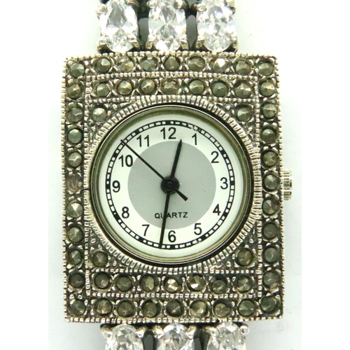 71 - Marcasite Art Deco cocktail wristwatch, boxed, working at lotting. P&P Group 1 (£14+VAT for the firs... 