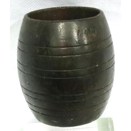 75 - Miniature wooden barrel, marked HMS Ganges, H: 50 mm. P&P Group 1 (£14+VAT for the first lot and £1+... 