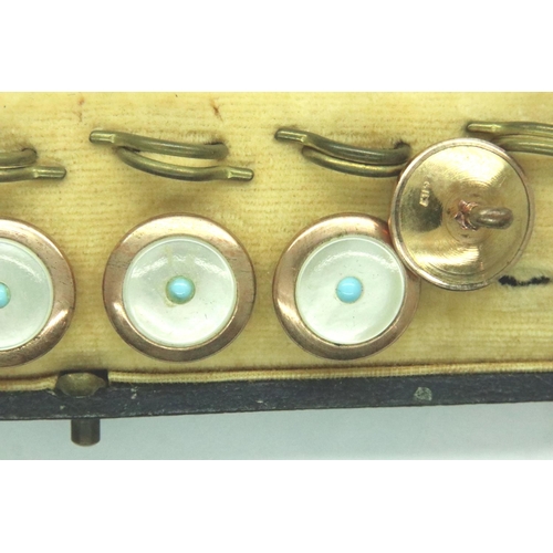 91 - Boxed set of six gold plated collar studs with mother of pearl inserts. P&P Group 1 (£14+VAT for the... 