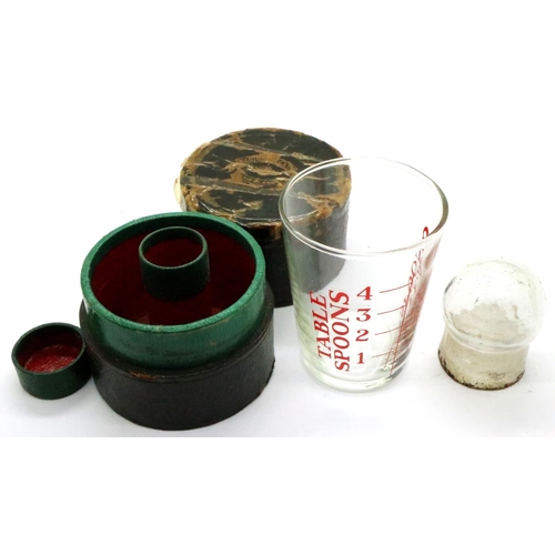 92 - Leather cased Victorian medical liquid measure and a cupping bowl. P&P Group 1 (£14+VAT for the firs... 