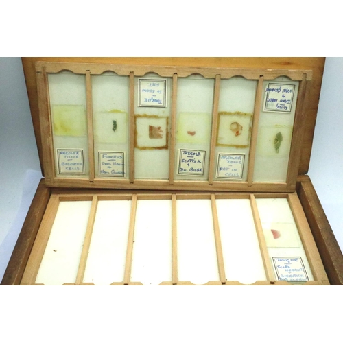 93 - Late 18th/early 20th century storage box with microscope slides, includes human cell and tissue samp... 