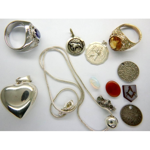 103 - Quantity of jewellery including Masonic shield, loose opal, silver etc. P&P Group 1 (£14+VAT for the... 