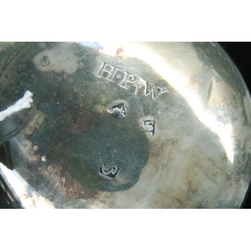 121 - Hallmarked silver open salt with three pad feet, D: 70 mm, London assay 1757, marks rubbed but visib... 