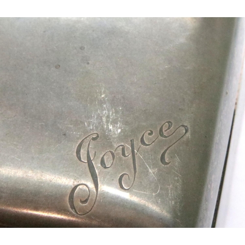 124 - Hallmarked silver cigarette box with inscription to lid for 1952, 20 x 11 x 7 cm, Sheffield assay 19... 