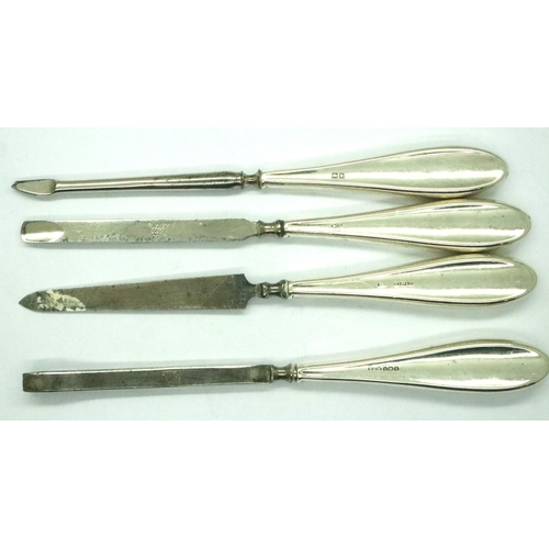 125 - Four hallmarked silver handled manicure items for Samson & Mordan, matching designs, mixed dates. P&... 