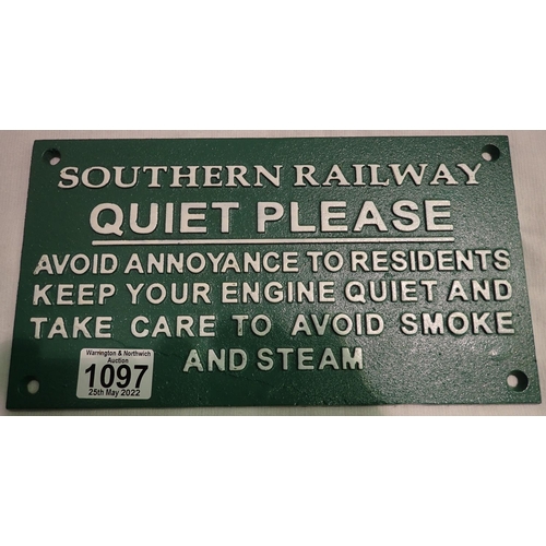 1097 - Cast iron Southern Railways sign, Quiet Please. P&P Group 2 (£18+VAT for the first lot and £3+VAT fo... 