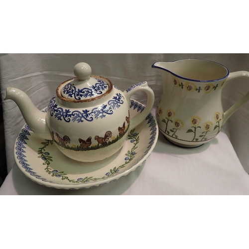 1098 - Brixton Pottery teapot, bowl and jug. Not available for in-house P&P, contact Paul O'Hea at Mailboxe... 