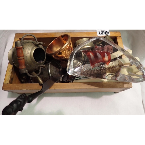 1099 - Box of mixed metalware items. Not available for in-house P&P, contact Paul O'Hea at Mailboxes on 019... 