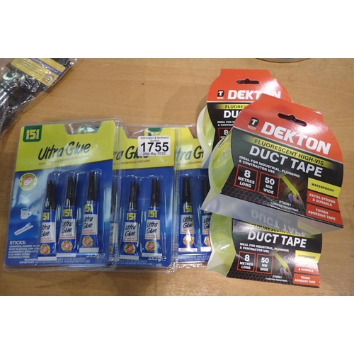 1755 - Three rolls of Dekton hi-vis tape and three packs of superglue. P&P Group 1 (£14+VAT for the first l... 