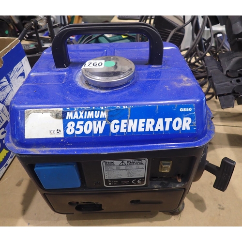 1760 - 850W petrol generator. Not available for in-house P&P, contact Paul O'Hea at Mailboxes on 01925 6591... 