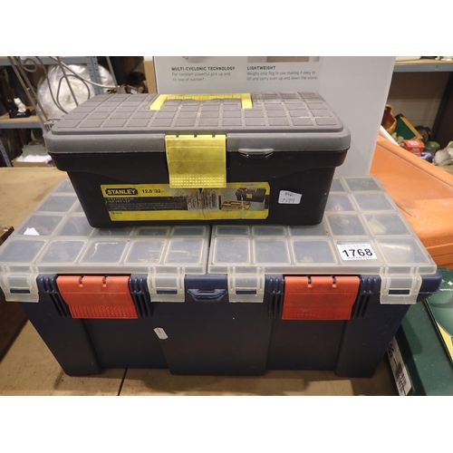 1768 - Two plastic toolboxes with tool contents. Not available for in-house P&P, contact Paul O'Hea at Mail... 