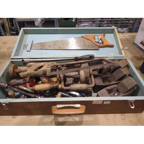 1771 - Carpenters toolbox with mixed contents to include planes, hand drills, saws. Not available for in-ho... 