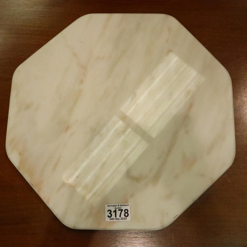 3178 - White marble octagonal table top, 37 x 37 cm. Not available for in-house P&P, contact Paul O'Hea at ... 