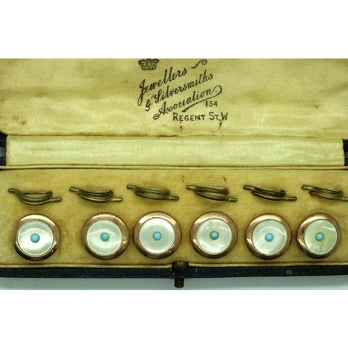 91 - Boxed set of six gold plated collar studs with mother of pearl inserts. P&P Group 1 (£14+VAT for the... 