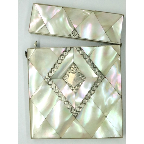 104 - Mother of pearl and silver card case, 10 x 6 cm. P&P Group 1 (£14+VAT for the first lot and £1+VAT f... 