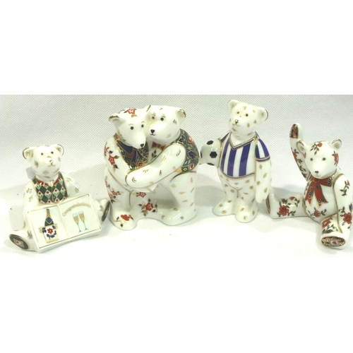 199 - Four Royal Crown Derby teddy bear figurines, tallest H: 80 mm. P&P Group 2 (£18+VAT for the first lo... 