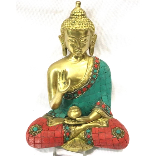 215 - Ethnic painted brass Buddha, H: 20 cm. P&P Group 2 (£18+VAT for the first lot and £3+VAT for subsequ... 
