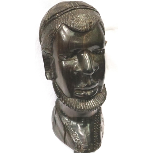 216 - Large ebony Ethnic head, H: 30 cm. P&P Group 3 (£25+VAT for the first lot and £5+VAT for subsequent ... 