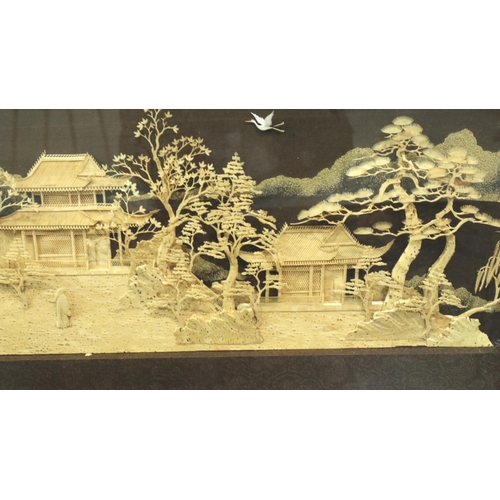 221 - Chinese balsa relief of a village, overall 30 x 60 cm. Not available for in-house P&P, contact Paul ... 
